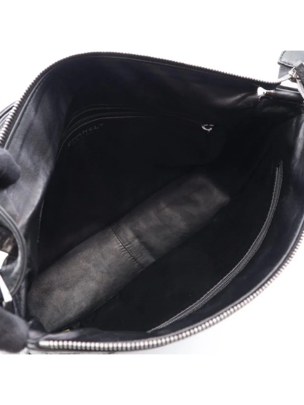 Chanel Shoulder Bag Wild Stitch Big CC Logo Black Leather Quilted CC